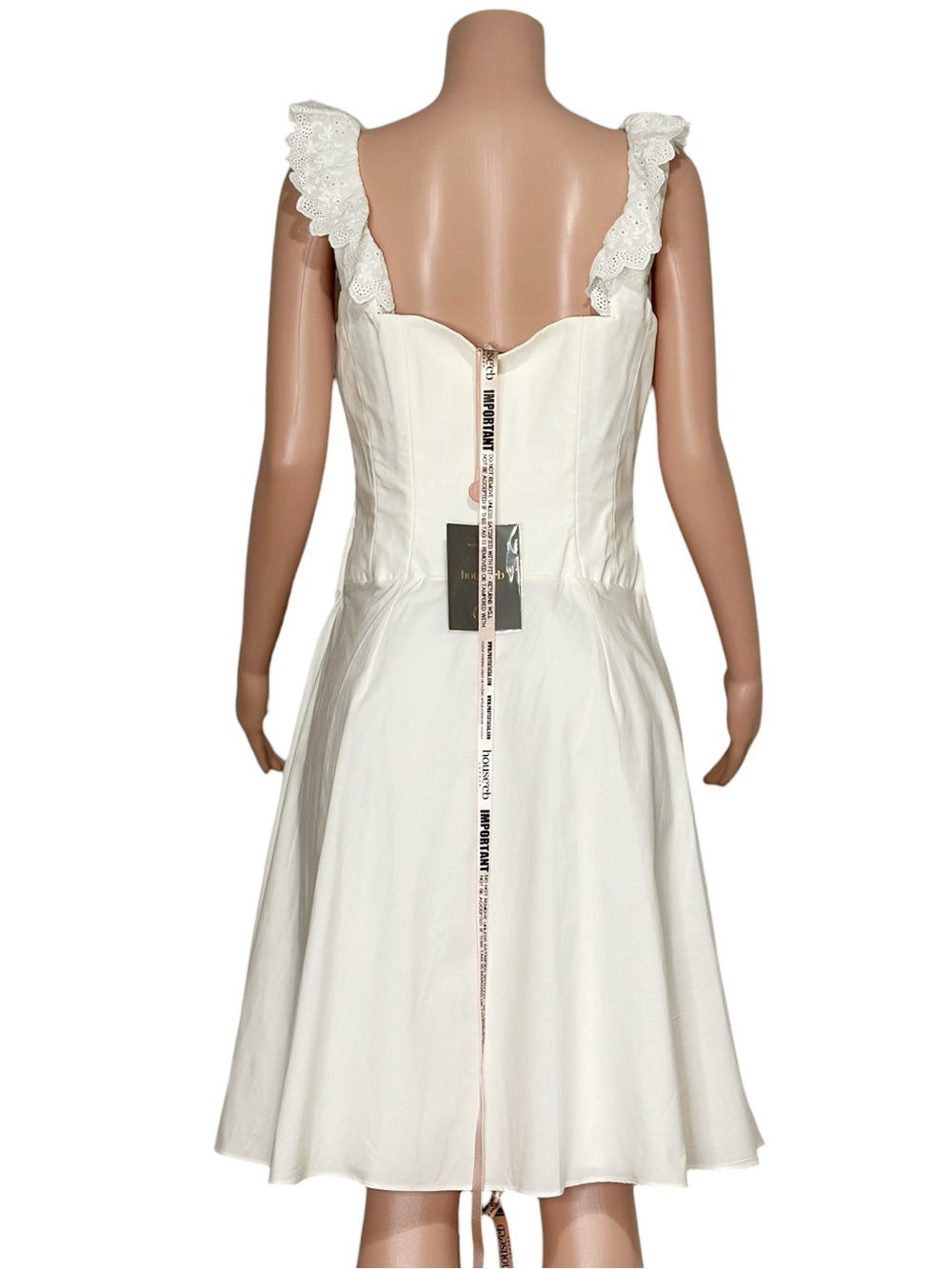 HOUSE OF CB Mathilde Broderie-Anglaise Stretch-Cotton Dress, Cloud Dancer, L+ - Picture 8 of 11